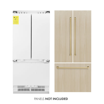 ZLINE Autograph Edition 36 in. 19.6 cu. ft. Panel Ready French Door Built-In Bottom Freezer Refrigerator with Water Dispenser and Ice Maker with Champagne Bronze Accents (RBIVZ-36-CB)
