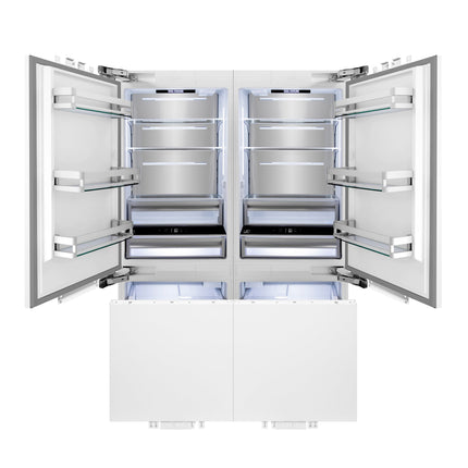 ZLINE Autograph Edition 60 in. 32.2 cu. ft. Panel Ready French Door Built-In Bottom Freezer Refrigerator with Water Dispenser and Ice Maker with Polished Gold Accents (RBIVZ-60-G)