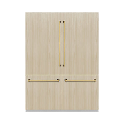 ZLINE Autograph Edition 60 in. 32.2 cu. ft. Panel Ready French Door Built-In Bottom Freezer Refrigerator with Water Dispenser and Ice Maker with Polished Gold Accents (RBIVZ-60-G)
