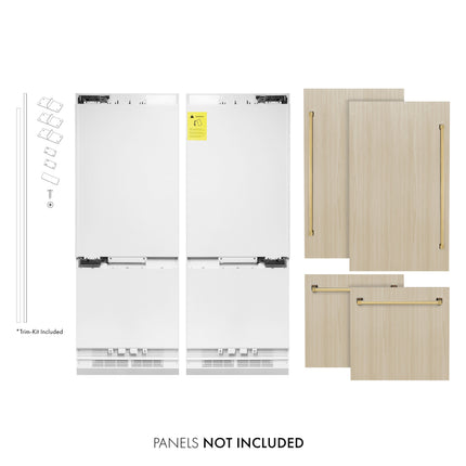 ZLINE Autograph Edition 60 in. 32.2 cu. ft. Panel Ready French Door Built-In Bottom Freezer Refrigerator with Water Dispenser and Ice Maker with Polished Gold Accents (RBIVZ-60-G)