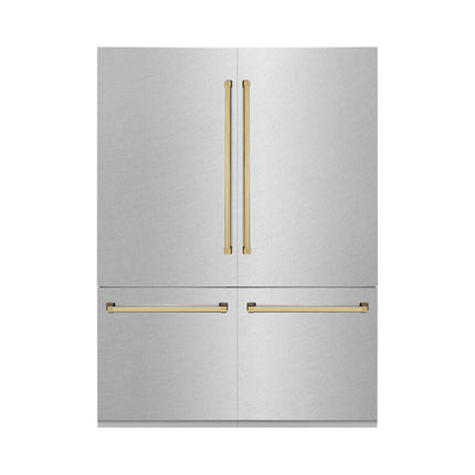 ZLINE Autograph Edition 60 in. 32.2 cu. ft. French Door Built-In Bottom Freezer Refrigerator with Water Dispenser and Ice Maker in Satin Stainless Steel with Matte Black Accents (RBIVZ-SN-60-MB)