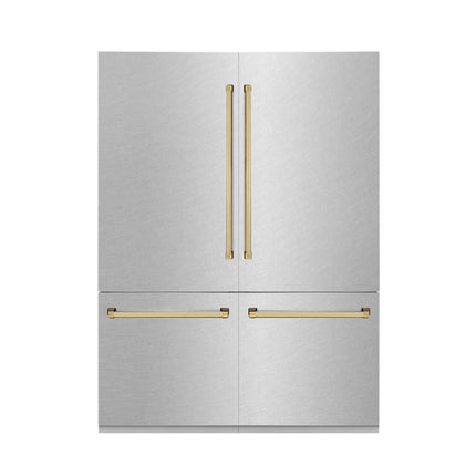 ZLINE Autograph Edition 60 in. 32.2 cu. ft. French Door Built-In Bottom Freezer Refrigerator with Water Dispenser and Ice Maker in Satin Stainless Steel with Matte Black Accents (RBIVZ-SN-60-MB)