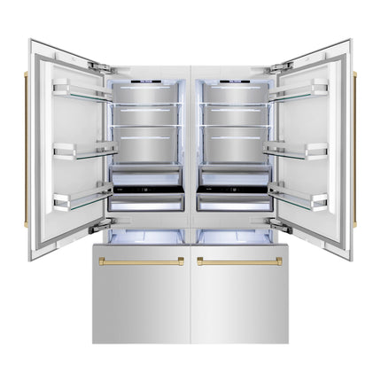 ZLINE Autograph Edition 60 in. 32.2 cu. ft. French Door Built-In Bottom Freezer Refrigerator with Water Dispenser and Ice Maker in Stainless Steel with Champagne Bronze Accents (RBIVZ-304-60-CB)