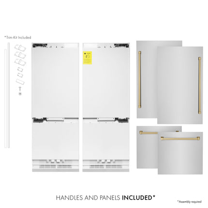 ZLINE Autograph Edition 60 in. 32.2 cu. ft. French Door Built-In Bottom Freezer Refrigerator with Water Dispenser and Ice Maker in Stainless Steel with Champagne Bronze Accents (RBIVZ-304-60-CB)