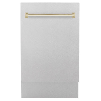 ZLINE Autograph Edition 18” Tallac Series 3rd Rack Top Control Built-In Dishwasher in Fingerprint Resistant Stainless Steel with Polished Gold Handle, 51dBa (DWVZ-SN-18-G)