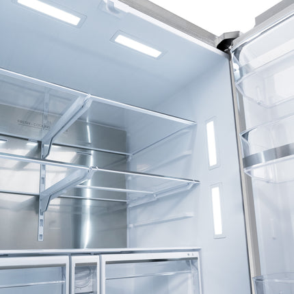 ZLINE Autograph Edition 36 in. 28.9 cu. ft. Standard-Depth French Door External Water Dispenser Refrigerator with Dual Ice Maker in Fingerprint-Resistant Stainless Steel and Matte Black Modern Handles (RSMZ-W-36-FMB)