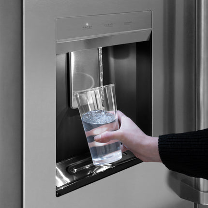ZLINE Autograph Edition 36 in. 28.9 cu. ft. Standard-Depth French Door External Water Dispenser Refrigerator with Dual Ice Maker in Fingerprint-Resistant Stainless Steel and Matte Black Modern Handles (RSMZ-W-36-FMB)