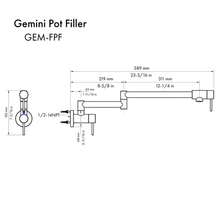 ZLINE Autograph Edition Gemini Pot Filler in Brushed Nickel and Champagne Bronze (GEM-FPF-ZBNCB)