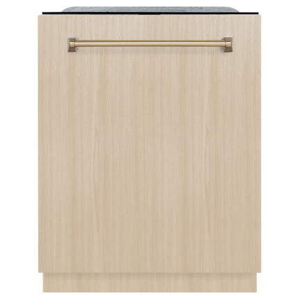 ZLINE Autograph Edition 24" Monument Series 3rd Rack Top Touch Control Tall Tub Dishwasher in Custom Panel Ready with Champagne Bronze Handle, 45dBa (DWMTZ-24-CB)