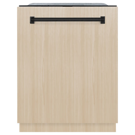 ZLINE Autograph Edition 24" Monument Series 3rd Rack Top Touch Control Tall Tub Dishwasher in Custom Panel Ready with Matte Black Handle, 45dBa (DWMTZ-24-MB)