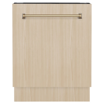 ZLINE Autograph Edition 24" Tallac Series 3rd Rack Top Control Built-In Tall Tub Dishwasher in Custom Panel Ready with Champagne Bronze Handle, 51dBa (DWVZ-24-CB)