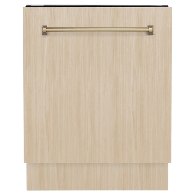 ZLINE Autograph Edition 24" Tallac Series 3rd Rack Top Control Built-In Tall Tub Dishwasher in Custom Panel Ready with Champagne Bronze Handle, 51dBa (DWVZ-24-CB)