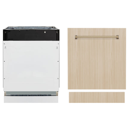 ZLINE Autograph Edition 24" Tallac Series 3rd Rack Top Control Built-In Tall Tub Dishwasher in Custom Panel Ready with Champagne Bronze Handle, 51dBa (DWVZ-24-CB)