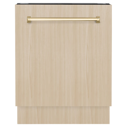 ZLINE Autograph Edition 24" Tallac Series 3rd Rack Top Control Built-In Tall Tub Dishwasher in Custom Panel Ready with Polished Gold Handle, 51dBa (DWVZ-24-G)