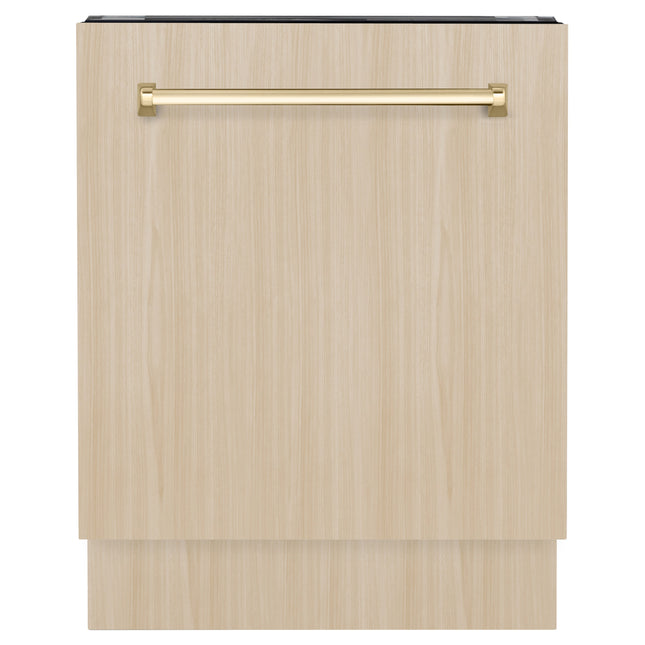 ZLINE Autograph Edition 24" Tallac Series 3rd Rack Top Control Built-In Tall Tub Dishwasher in Custom Panel Ready with Polished Gold Handle, 51dBa (DWVZ-24-G)