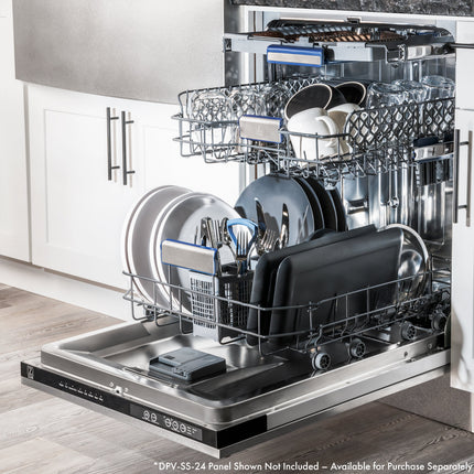 ZLINE Autograph Edition 24" Tallac Series 3rd Rack Top Control Built-In Tall Tub Dishwasher in Custom Panel Ready with Polished Gold Handle, 51dBa (DWVZ-24-G)