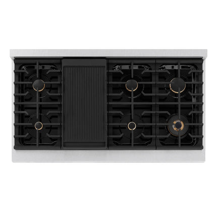 ZLINE Autograph Edition 48 in. 6.7 cu. ft. Paramount Double Oven Gas Range with 8 Burner Cooktop in Satin Stainless Steel and Polished Gold Accents (SGRSZ-48-G)