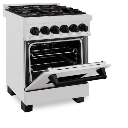 ZLINE Autograph Edition 24 in. 2.8 cu. ft. Legacy Dual Fuel Range with 4 Burner Gas Cooktop and Electric Convection Oven in Satin Stainless Steel and Matte Black Accents (RASZ-SN-24-MB)