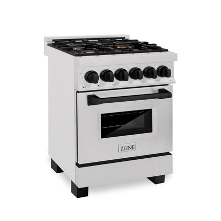 ZLINE Autograph Edition 24 in. 2.8 cu. ft. Legacy Dual Fuel Range with 4 Burner Gas Cooktop and Electric Convection Oven in Satin Stainless Steel and Matte Black Accents (RASZ-SN-24-MB)