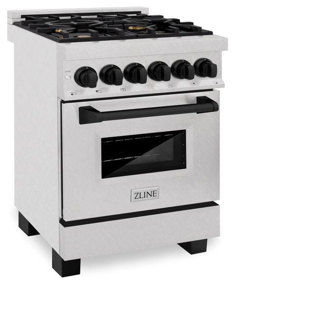 ZLINE Autograph Edition 24 in. 2.8 cu. ft. Legacy Dual Fuel Range with 4 Burner Gas Cooktop and Electric Convection Oven in Satin Stainless Steel and Matte Black Accents (RASZ-SN-24-MB)