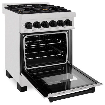 ZLINE Autograph Edition 24 in. 2.8 cu. ft. Legacy Dual Fuel Range with 4 Burner Gas Cooktop and Electric Convection Oven in Satin Stainless Steel and Matte Black Accents (RASZ-SN-24-MB)