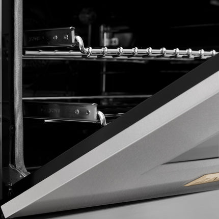 ZLINE Autograph Edition 30 in. 4.0 cu. ft. Legacy Dual Fuel Range with 4 Burner Gas Cooktop and Electric Convection Oven in Satin Stainless Steel and Polished Gold Accents (RASZ-SN-30-G)