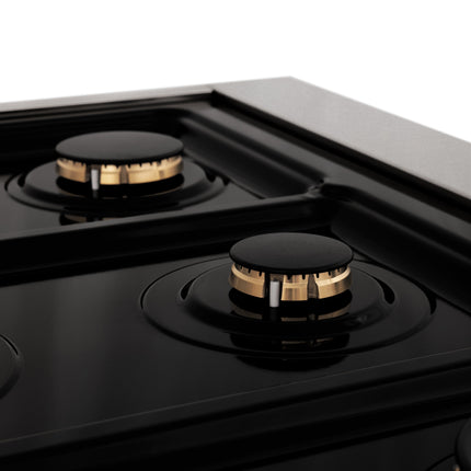 ZLINE Autograph Edition 30 in. 4.0 cu. ft. Legacy Dual Fuel Range with 4 Burner Gas Cooktop and Electric Convection Oven in Satin Stainless Steel and Matte Black Accents (RASZ-SN-30-MB)