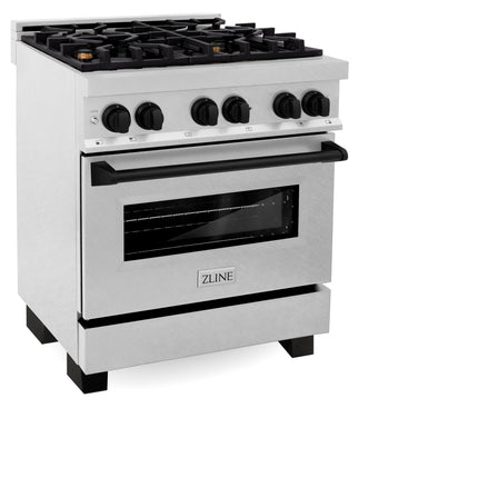ZLINE Autograph Edition 30 in. 4.0 cu. ft. Legacy Dual Fuel Range with 4 Burner Gas Cooktop and Electric Convection Oven in Satin Stainless Steel and Matte Black Accents (RASZ-SN-30-MB)