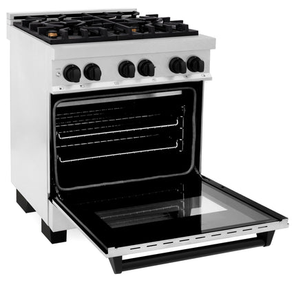 ZLINE Autograph Edition 30 in. 4.0 cu. ft. Legacy Dual Fuel Range with 4 Burner Gas Cooktop and Electric Convection Oven in Satin Stainless Steel and Matte Black Accents (RASZ-SN-30-MB)