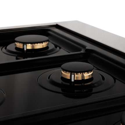 ZLINE Autograph Edition 36 in. 4.6 cu. ft. Legacy Dual Fuel Range with 6 Burner Gas Cooktop and Electric Convection Oven in Satin Stainless Steel and Polished Gold Accents (RASZ-SN-36-G)