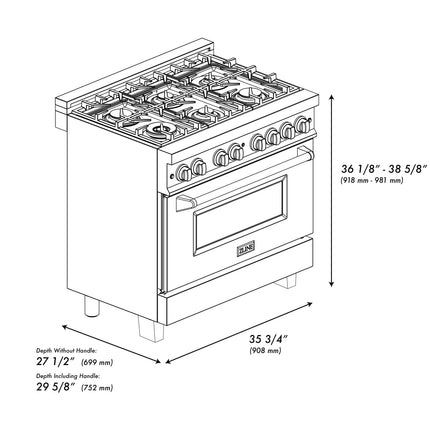 ZLINE Autograph Edition 36 in. 4.6 cu. ft. Legacy Dual Fuel Range with 6 Burner Gas Cooktop and Electric Convection Oven in Satin Stainless Steel and Polished Gold Accents (RASZ-SN-36-G)