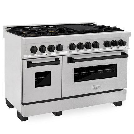 ZLINE Autograph Edition 48 in. 6.0 cu. ft. Legacy Dual Fuel Range with 7 Burner Gas Cooktop and 2 Electric Ovens in Satin Stainless Steel and Matte Black Accents (RASZ-SN-48-MB)