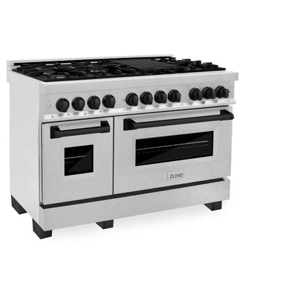 ZLINE Autograph Edition 48 in. 6.0 cu. ft. Legacy Dual Fuel Range with 7 Burner Gas Cooktop and 2 Electric Ovens in Satin Stainless Steel and Matte Black Accents (RASZ-SN-48-MB)