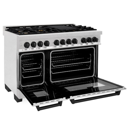 ZLINE Autograph Edition 48 in. 6.0 cu. ft. Legacy Dual Fuel Range with 7 Burner Gas Cooktop and 2 Electric Ovens in Satin Stainless Steel and Matte Black Accents (RASZ-SN-48-MB)