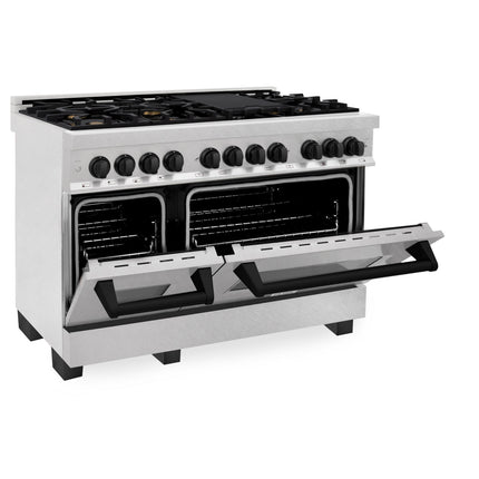 ZLINE Autograph Edition 48 in. 6.0 cu. ft. Legacy Dual Fuel Range with 7 Burner Gas Cooktop and 2 Electric Ovens in Satin Stainless Steel and Matte Black Accents (RASZ-SN-48-MB)