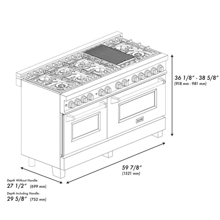 ZLINE Autograph Edition 60 in. 7.4 cu. ft. Legacy Dual Fuel Range with 9 Burner Gas Cooktop and 2 Electric Convection Ovens in Satin Stainless Steel and Matte Black Accents (RASZ-SN-60-MB)