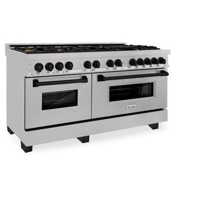 ZLINE Autograph Edition 60 in. 7.4 cu. ft. Legacy Dual Fuel Range with 9 Burner Gas Cooktop and 2 Electric Convection Ovens in Satin Stainless Steel and Matte Black Accents (RASZ-SN-60-MB)