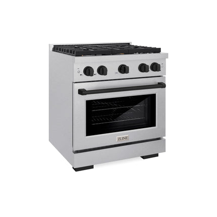 ZLINE Autograph Edition 30 in. 4.2 cu. ft. Paramount Dual Fuel Range with 4 Burner Gas Cooktop and Electric Convection Oven in Satin Stainless Steel with Matte Black Accents (SDRSZ-30-MB)
