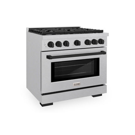 ZLINE Autograph Edition 36 in. 5.2 cu. ft. Paramount Dual Fuel Range with 6 Burner Gas Cooktop and Electric Convection Oven in Satin Stainless Steel with Matte Black Accents (SDRSZ-36-MB)