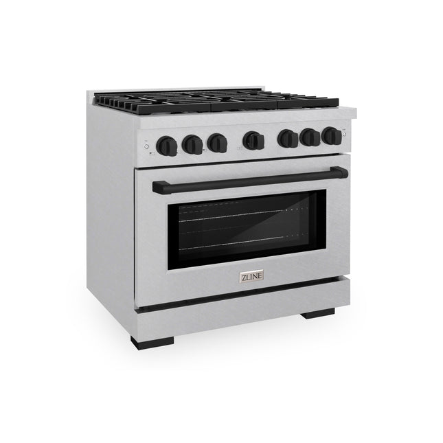 ZLINE Autograph Edition 36 in. 5.2 cu. ft. Paramount Dual Fuel Range with 6 Burner Gas Cooktop and Electric Convection Oven in Satin Stainless Steel with Matte Black Accents (SDRSZ-36-MB)