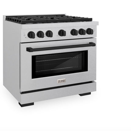 ZLINE Autograph Edition 36 in. 5.2 cu. ft. Paramount Gas Range with 6 Burner Cooktop and Convection Gas Oven in Satin Stainless Steel and Matte Black Accents (SGRSZ-36-MB)