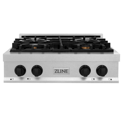 ZLINE Autograph Edition 30 in. Legacy Gas Rangetop with 4 Burners and Porcelain Cooktop in Satin Stainless Steel with Matte Black Accents (RTSZ-30-MB)