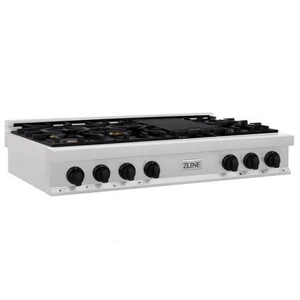 ZLINE Autograph Edition 48 in. Legacy Gas Rangetop with 7 Burners and Porcelain Cooktop in Satin Stainless Steel with Matte Black Accents (RTSZ-48-MB)