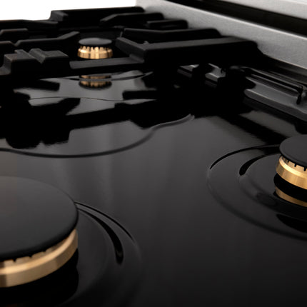 ZLINE Autograph Edition 30 in. 4.0 cu. ft. Legacy Dual Fuel Range with 4 Burner Gas Cooktop and Electric Convection Oven in Satin Stainless Steel with White Matte Door and Matte Black Accents (RASZ-WM-30-MB)