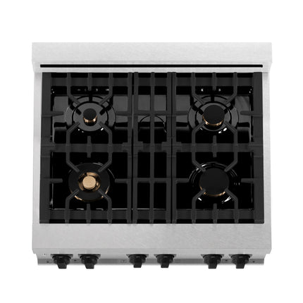 ZLINE Autograph Edition 30 in. 4.0 cu. ft. Legacy Dual Fuel Range with 4 Burner Gas Cooktop and Electric Convection Oven in Satin Stainless Steel with White Matte Door and Matte Black Accents (RASZ-WM-30-MB)