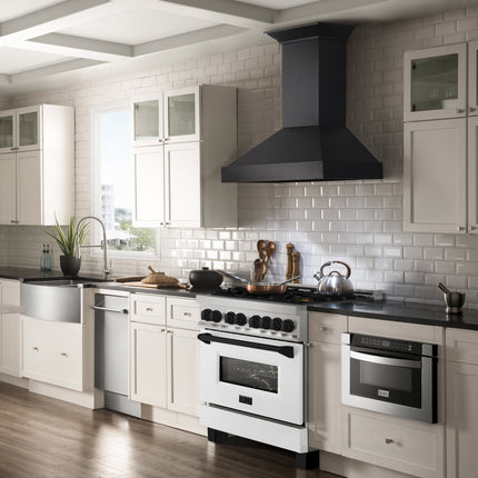 ZLINE Autograph Edition 36 in. 4.6 cu. ft. Legacy Dual Fuel Range with 6 Burner Gas Cooktop and Electric Convection Oven in Satin Stainless Steel with White Matte Door and Matte Black Accents (RASZ-WM-36-MB)