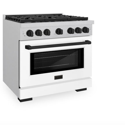ZLINE Autograph Edition 36 in. 5.2 cu. ft. Paramount Dual Fuel Range with 6 Burner Gas Cooktop and Electric Convection Oven in Satin Stainless Steel with White Matte Door and Matte Black Accents (SDRSZ-WM-36-MB)
