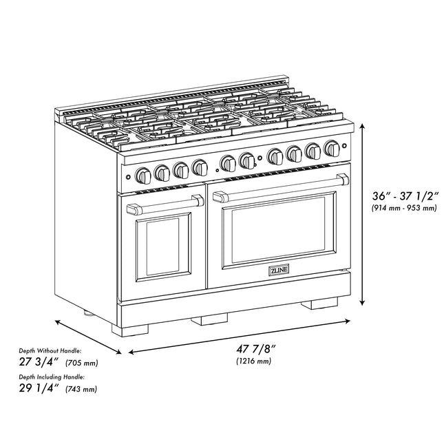 ZLINE Autograph Edition 48 in. 6.7 cu. ft. Paramount Double Oven Dual Fuel Range with 8 Burner Gas Cooktop in Satin Stainless Steel with White Matte Doors and Champagne Bronze Accents (SDRSZ-WM-48-CB)
