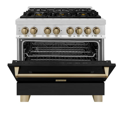ZLINE Autograph Edition 36 in. 4.6 cu. ft. Legacy Dual Fuel Range with 6 Burner Gas Cooktop and Electric Convection Oven (RAZ-BLM-36-CB)