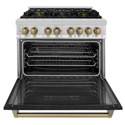 ZLINE Autograph Edition 36 in. 4.6 cu. ft. Legacy Dual Fuel Range with 6 Burner Gas Cooktop and Electric Convection Oven (RAZ-BLM-36-CB)